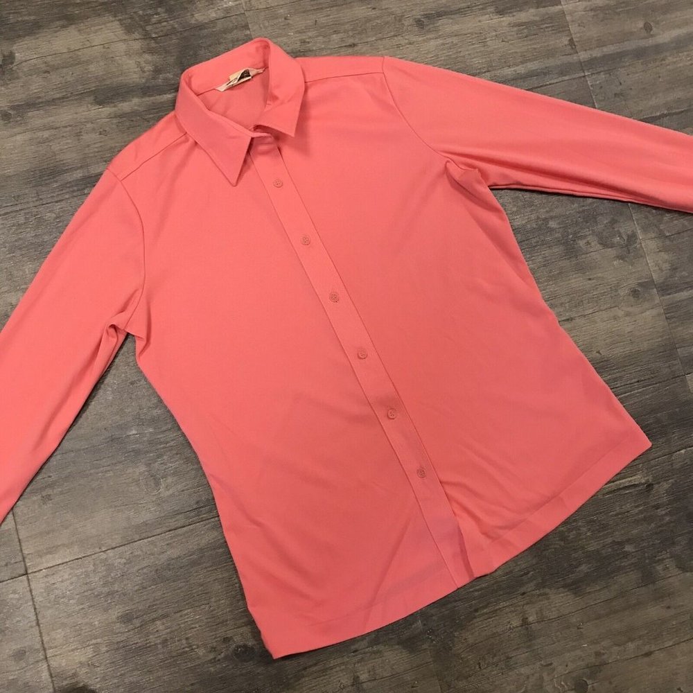 Vintage 70's 80's Sears The Shirt Perma Prest Women Peach Polyester Size 16